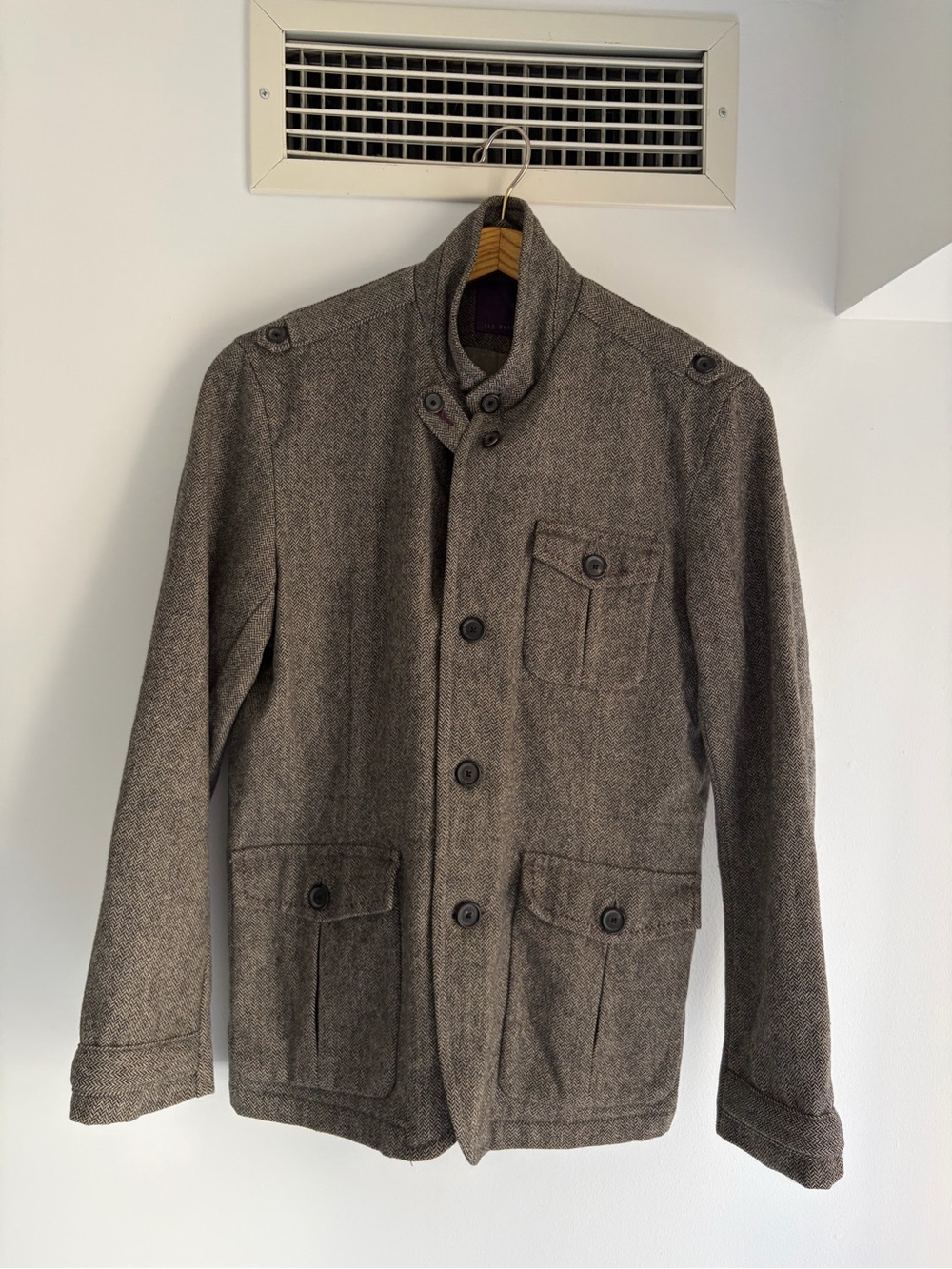 Ted Baker 100% Cotton Brown Herringbone Military Field Jacket - Size 4